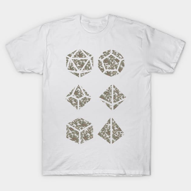 Sage Green and Red Gradient Rose Vintage Pattern Silhouette Polyhedral Dice - Dungeons and Dragons Design T-Shirt by GenAumonier